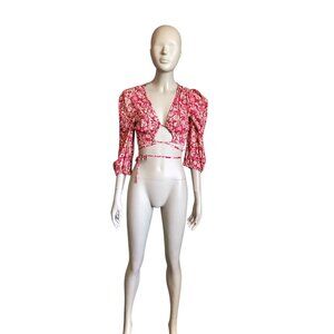 Zara Red, Pink and White 3/4 Sleeve Crop Top